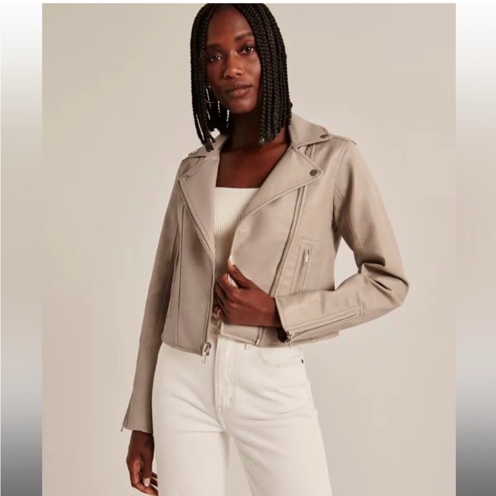 Abercrombie & Fitch Nude tan faux vegan leather moto biker jacket S